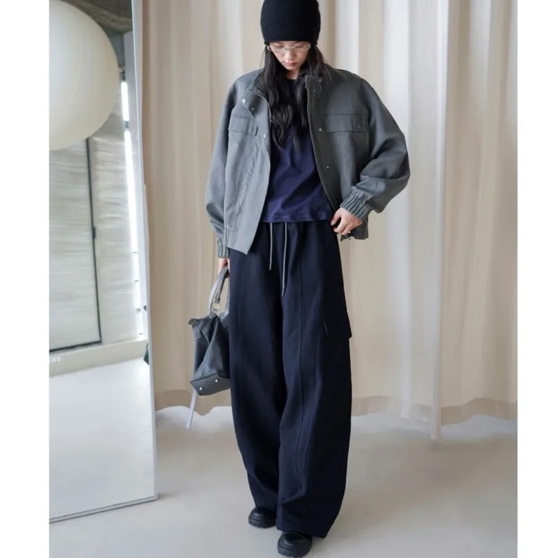 Johnature Minimalist Style Elastic Waist Color-Block Cargo Pants New Fall Loose Comfortable Casual Pants For Women