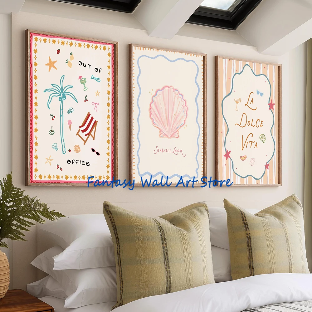 Tropical Preppy Coast Seashell Sardin Beach Summer Holiday Poster Canvas Painting Art Pictures Home for Living Room Modern Decor