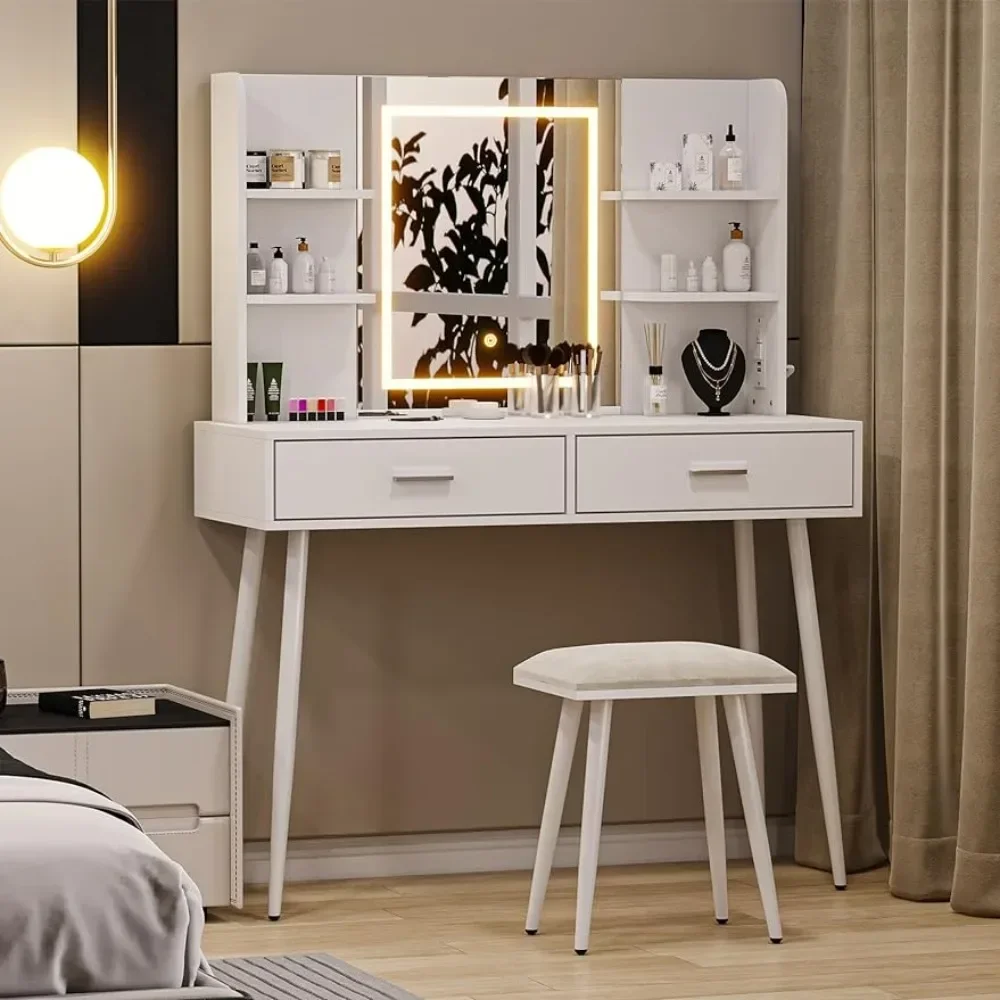 

Makeup Table With Stool and 2 Drawers Recamera Furniture Dressing Table With Mirror Cabinets White Drawer Full Bedroom Furniture