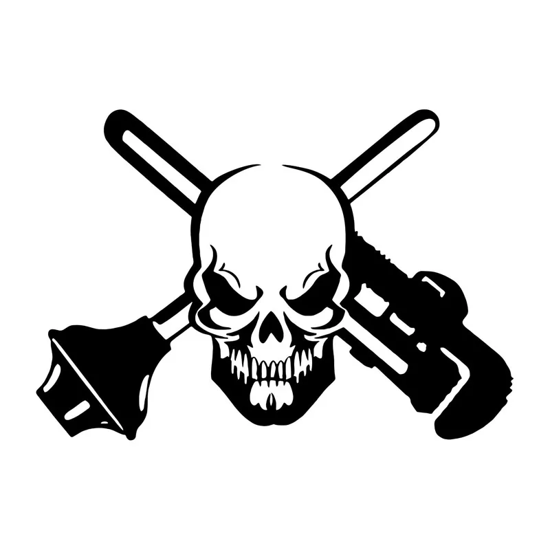 

Funny Car Stickers Skull Plumber Plunger Tube Clamp PVC Sunscreen Waterproof Black/white Car Accessories Decal,19cm*13cm