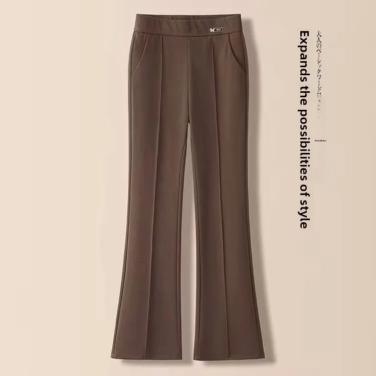 High Waist Flared Pants Women's Casual Fashion Midlife Mom Pants Stylish Versatile Polyester Fiber Commute Style Korean Version
