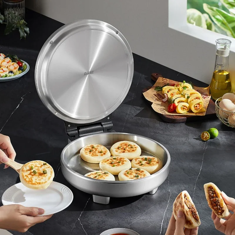 مقلاة فطيرة كهربائية من الفولاذ المقاوم للصدأ، مقلاة كهربائية منزلية متعددة الوظائف للتدفئة على الوجهين لصنع الفطائر