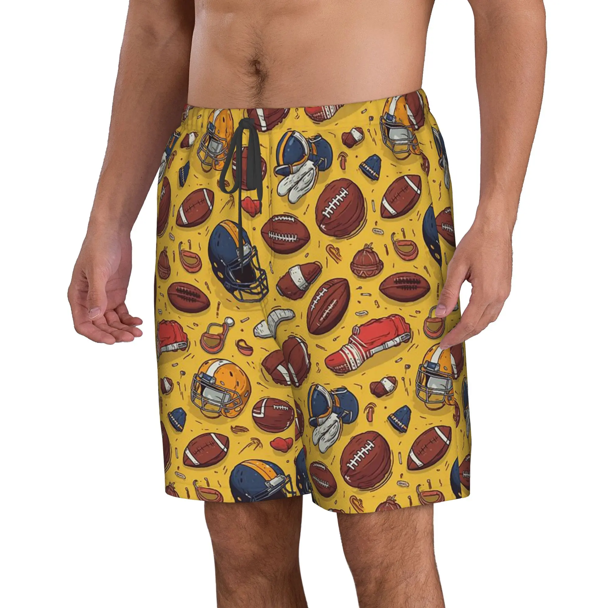 American vintage Football Pattern Trunks Beach Board Shorts Casual Quick Dry Swim Summer Men Pants