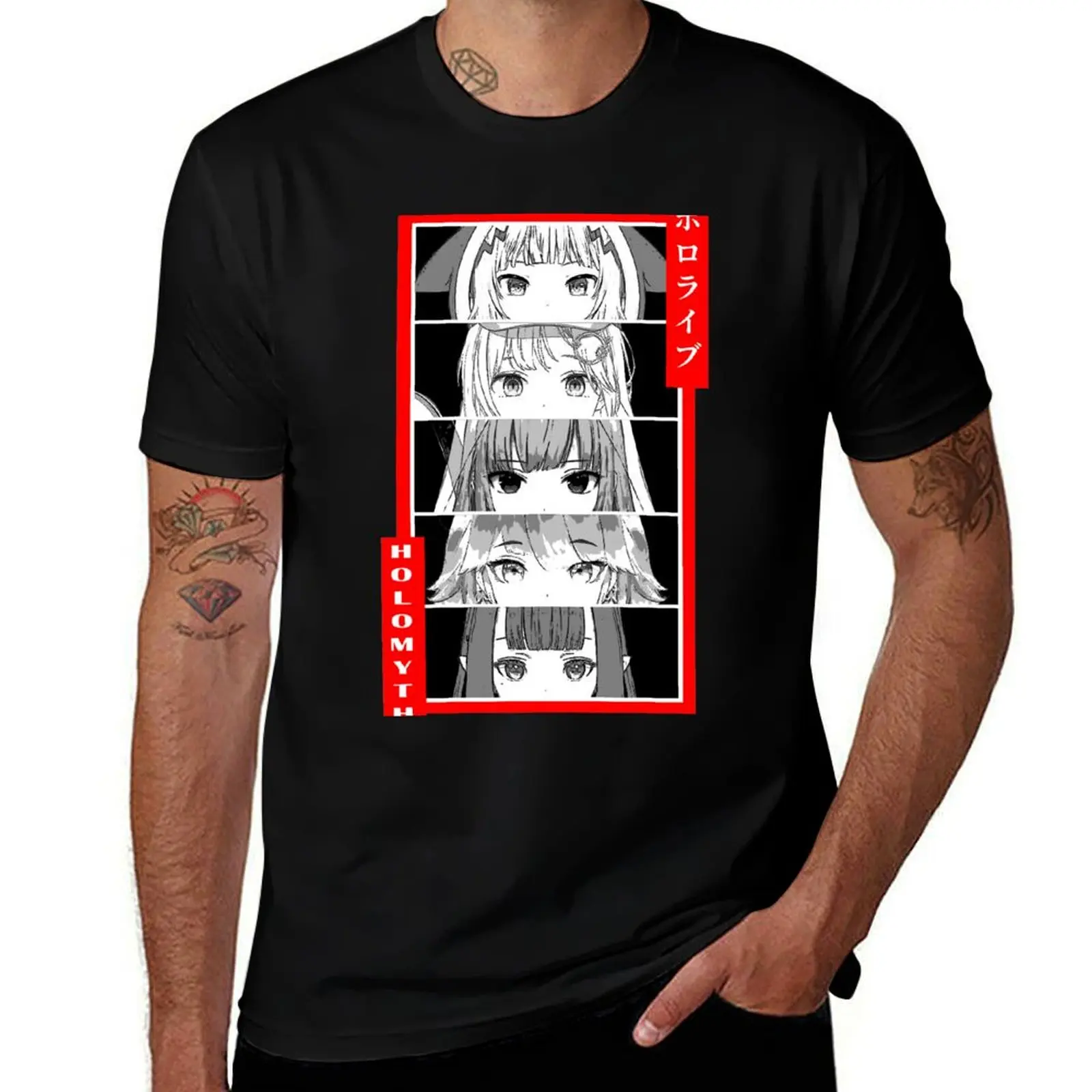 Hololive EN Holomyth Black & White Panel T-Shirt printed t shirts for man T-Shirt