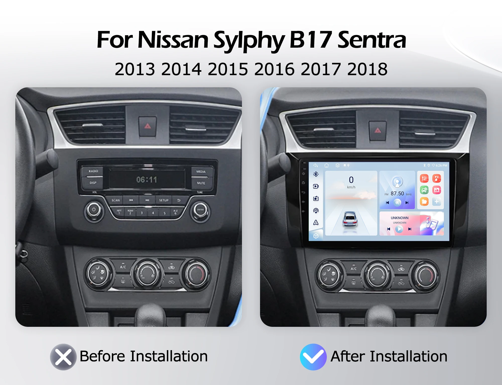 Android 16 QLED 2000*1200P 8 Core For Nissan Sylphy B17 Sentra 2013-2018 Multimedia Player Auto Wireless CarPlay WIFI 4G BT