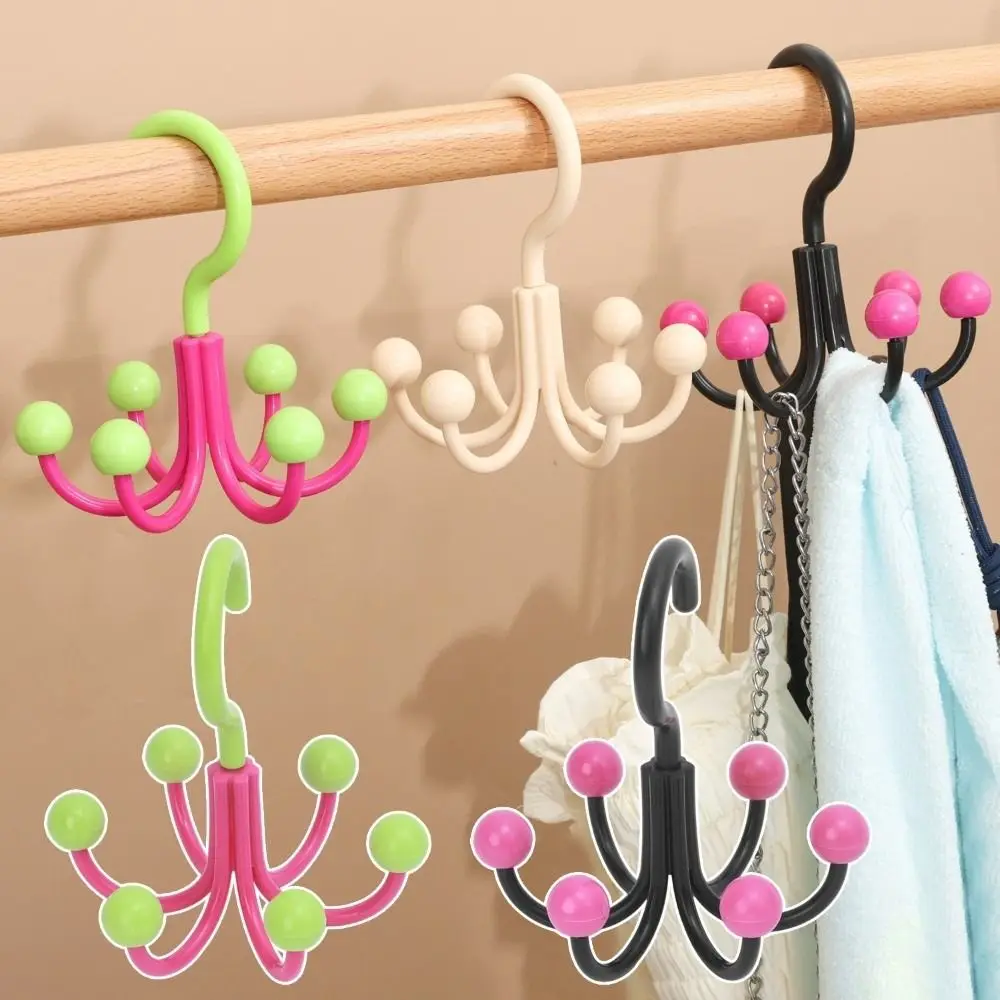 Multifunctional Home Clothes Hanger Dopamine With 6 Balls 360°Rotating Hook Portable Space Saving Clothes Hangers