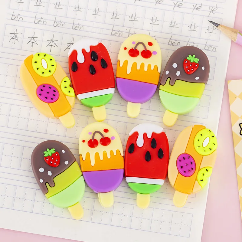 

8pcs Creative Ice Cream Erasers Colorful Fruit Popsicle Erasers Kids Cute School Supplies Classroom Party Favors Reward Prize