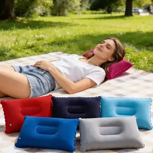 Almofada Inflável Portátil Ultra-Leve para Camping com Suporte para Pescoço e Cintura, Almofada Inflável Lavável, Adequada para Caminhadas