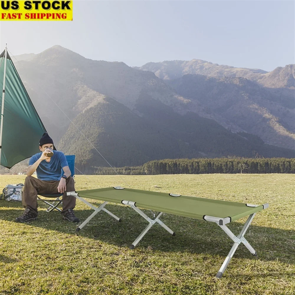 

Portable Folding Camping Cot with Carry Bag Military Green Aluminum Frame Oxford Fabric Compact Design Outdoor Use