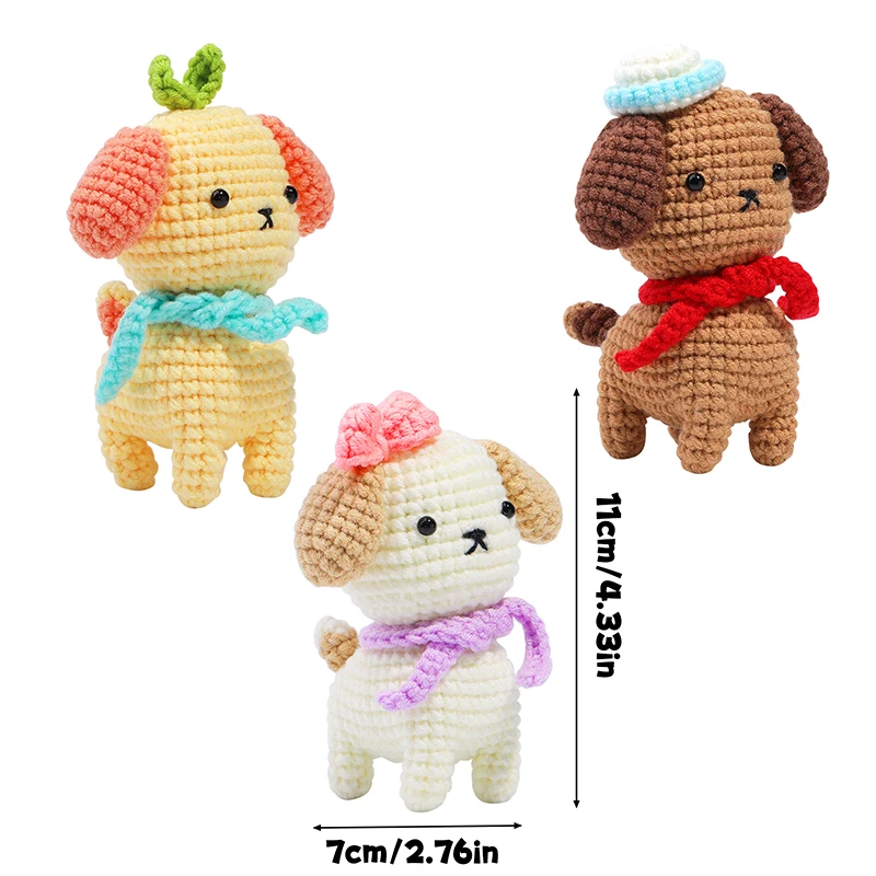 Fenrry 3 Color Dog Crochet Kit for BeginnersKnitting Kit with Step-by-Step Instructions Video Crochet Yarn Crochet Accessories