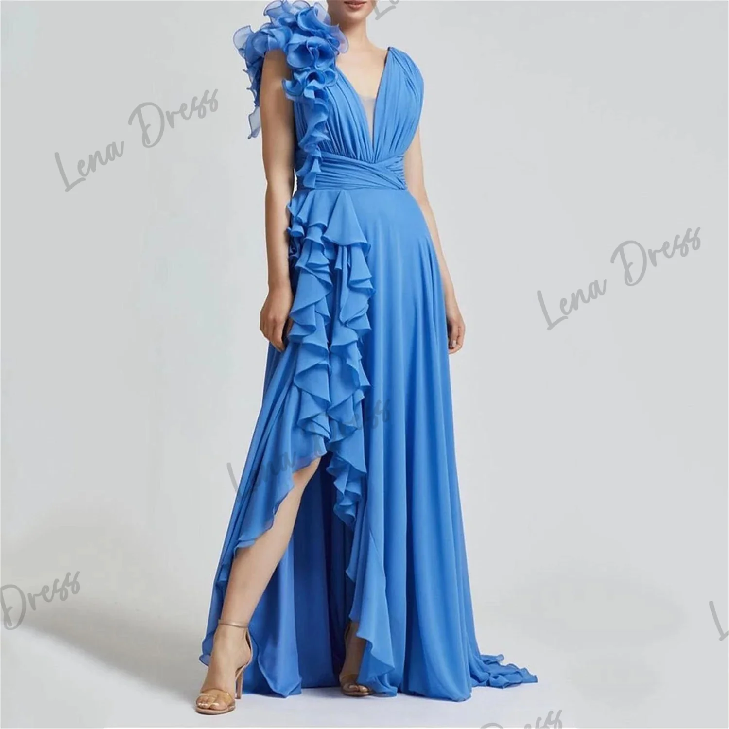 

Lena-2024 New V-neck Sleeveless and Groundlength Celebrity Dress Women's Wedding Ball Evening Dress