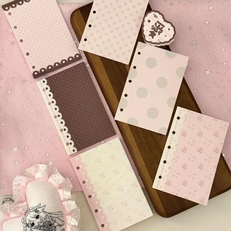 M5 Loose Leaf Planner Insert 6 Hole Binder Refill Paper Aesthetic 60 Sheets 6 Designs Pink Brown Journal Notebook Accessory