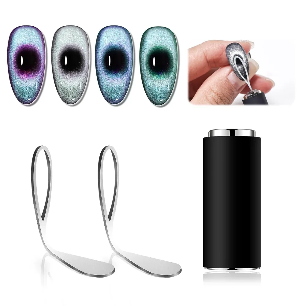 Cylindrical Nail Magnet for Cat-Eye Gel Polish DIY, with Black Hole Guides, 3 Pack