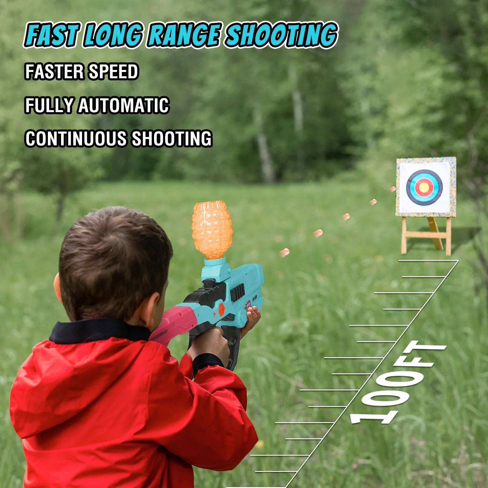 Pistola blaster de bola de gel, funil de 500 capacidades, cabo de recarga USB e óculos, brinquedo blaster de bola de respingos elétrico para exterior
