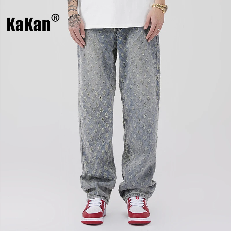 

Kakan - New Men's Jacquard Full Print Jeans, Y2k Men's Loose Wide Leg Pants Straight Leg Long Jeans Jeans, Jeans Man Brand