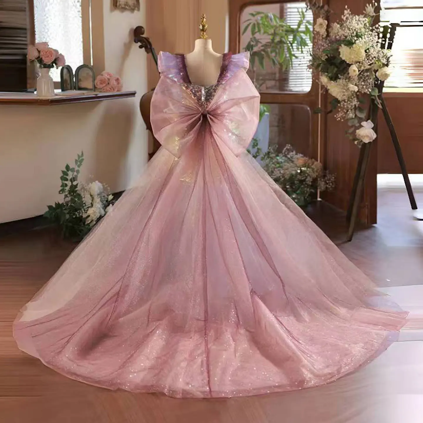 

Jill Wish Luxury Purple Mermaid Girl Dress Bow Arabic Princess Kids Wedding Birthday Party Long Ball Pageant Gown 2025 J136