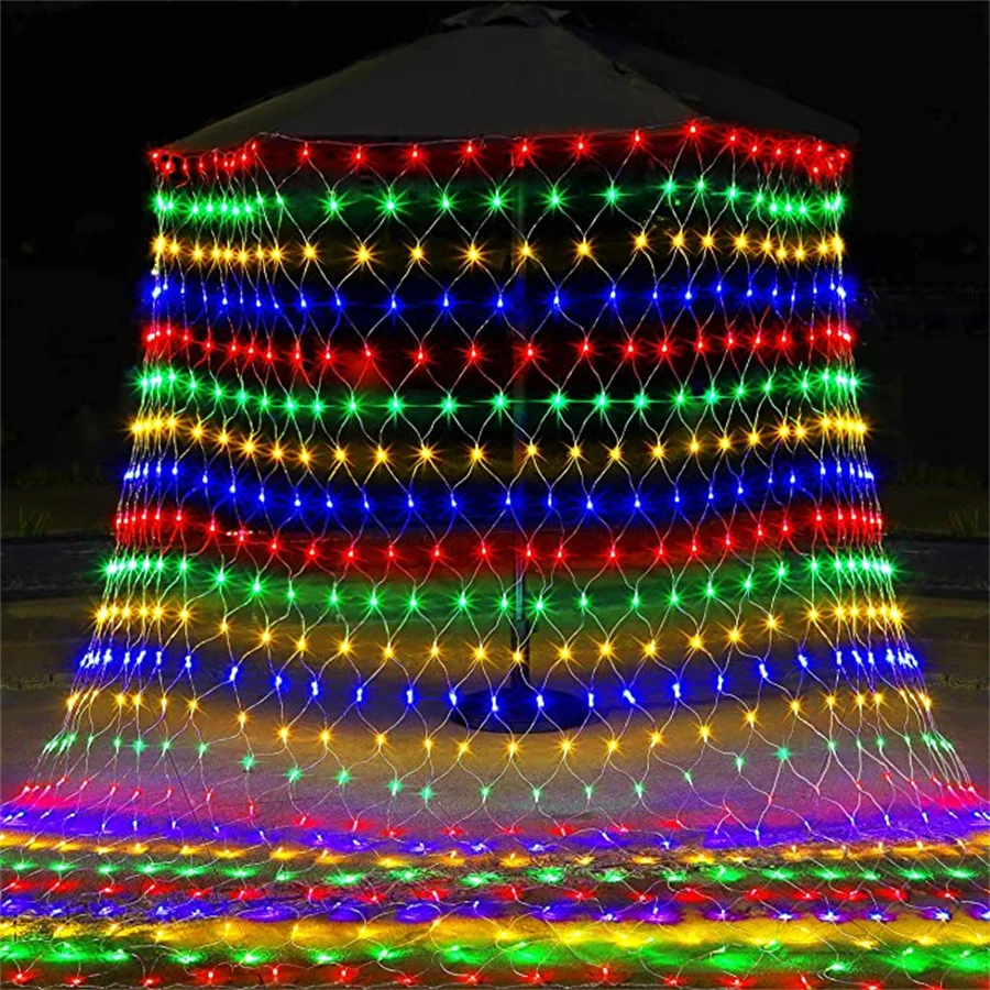 Ue plug 3x2m/2x2m led malha string luzes 8 modos de natal jardim luzes guirlanda ao ar livre casamento festa sala cortina luzes fadas