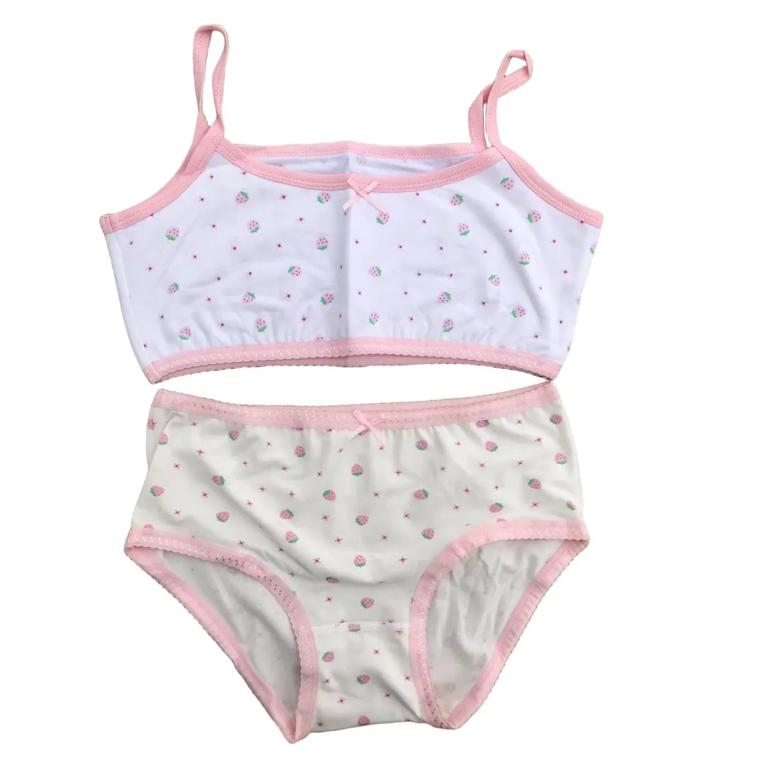 Girl Bra Boxers Set Cute Floral Strawberry Prints Teens Underwear Size 130-160 Big Girl Underwear Bra Panties Set