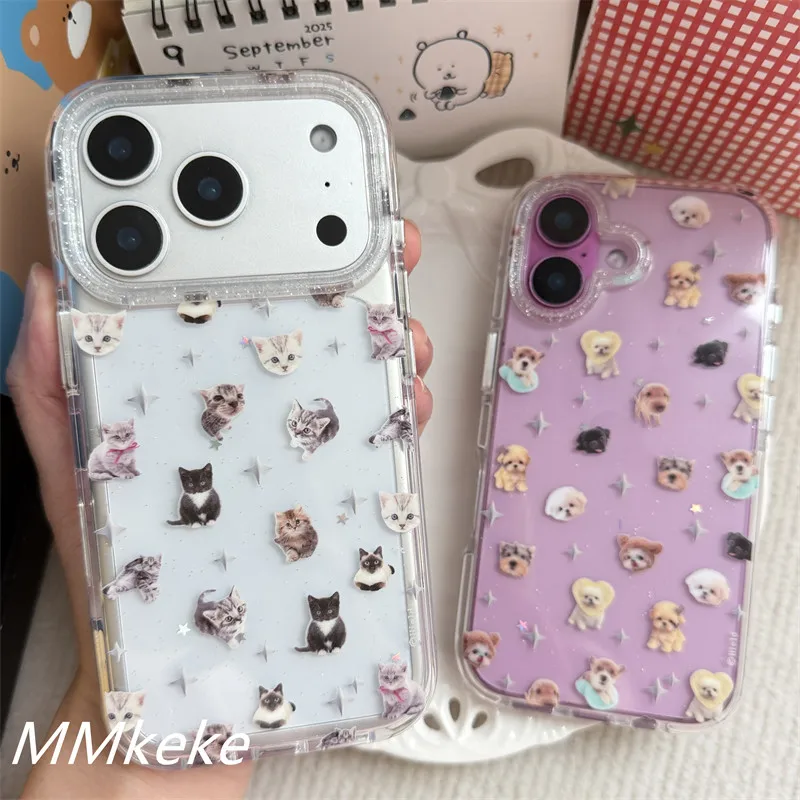 Coque de téléphone Y2K pour fille, motif chaton, chiot, étoile, plein écran, style coréen, pour iPhone 18 11 12 13 14 15 16 17 AIR Pro Max Plus, protection antichoc