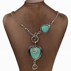 Chain Necklace Stylish Alloy Turquoise Necklace Vintage Pendant Turquoise Necklace for Dating Lover