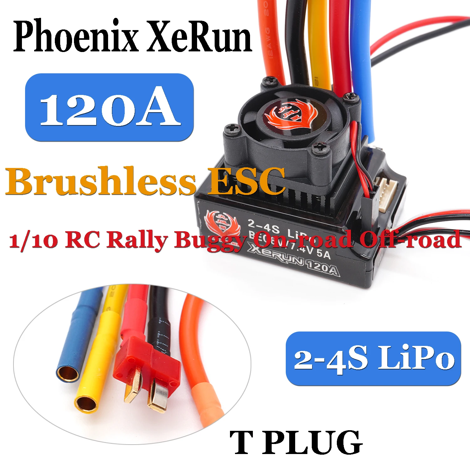 Phoenix XeRun 120A Brushless ESC Speed Controller 2-4S LiPo BEC 6V-7.4V 5A for 1/10 RC Rally Buggy On-road Off-road Car Boat