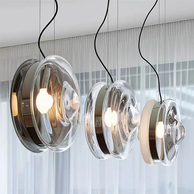 Artistic colourful circular glass pendant light Simple Nordic Pink and Blue Lamp Bedroom Bedside Lamp kitchen island dining lamp