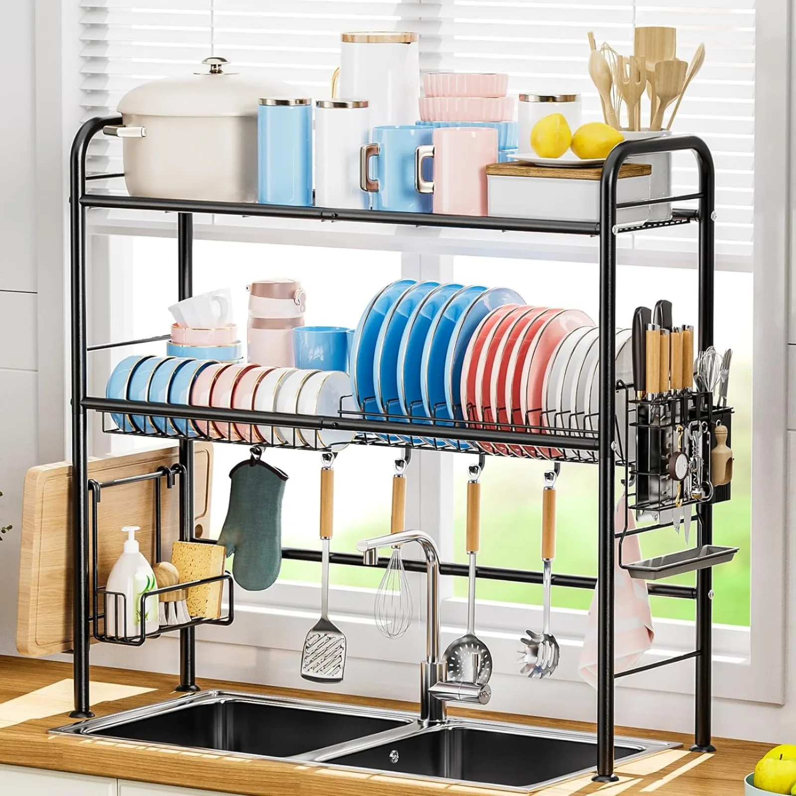 

US Large Over The Sink Dish Drying Rack, 2 Tier Over Sink Dish Rack for Kitchen Counter, Above Sink Dish Drainer Drying