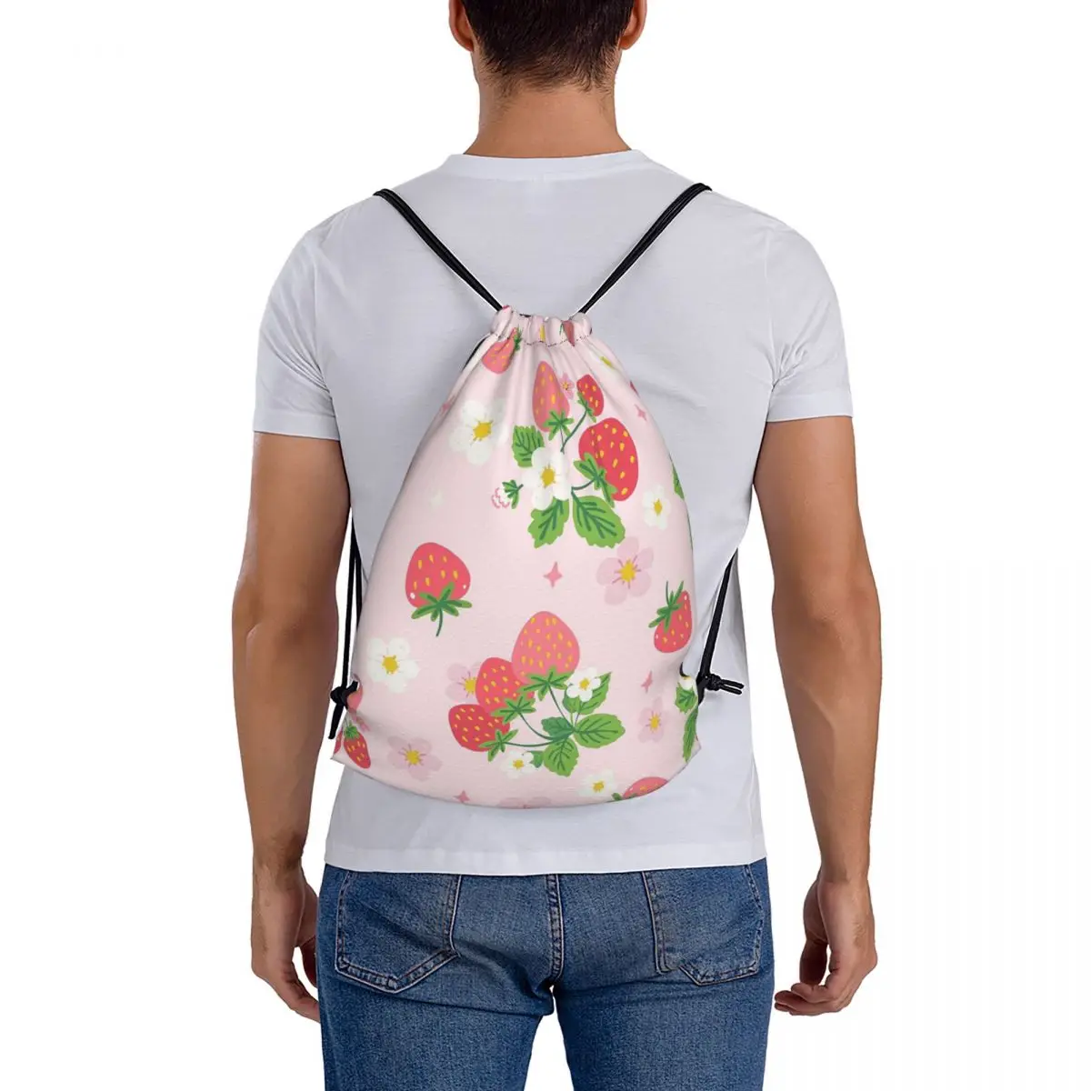 Wild Strawberries Backpacks Multi-function Drawstring Bags Shoes Bag Book Bags for Man Woman School