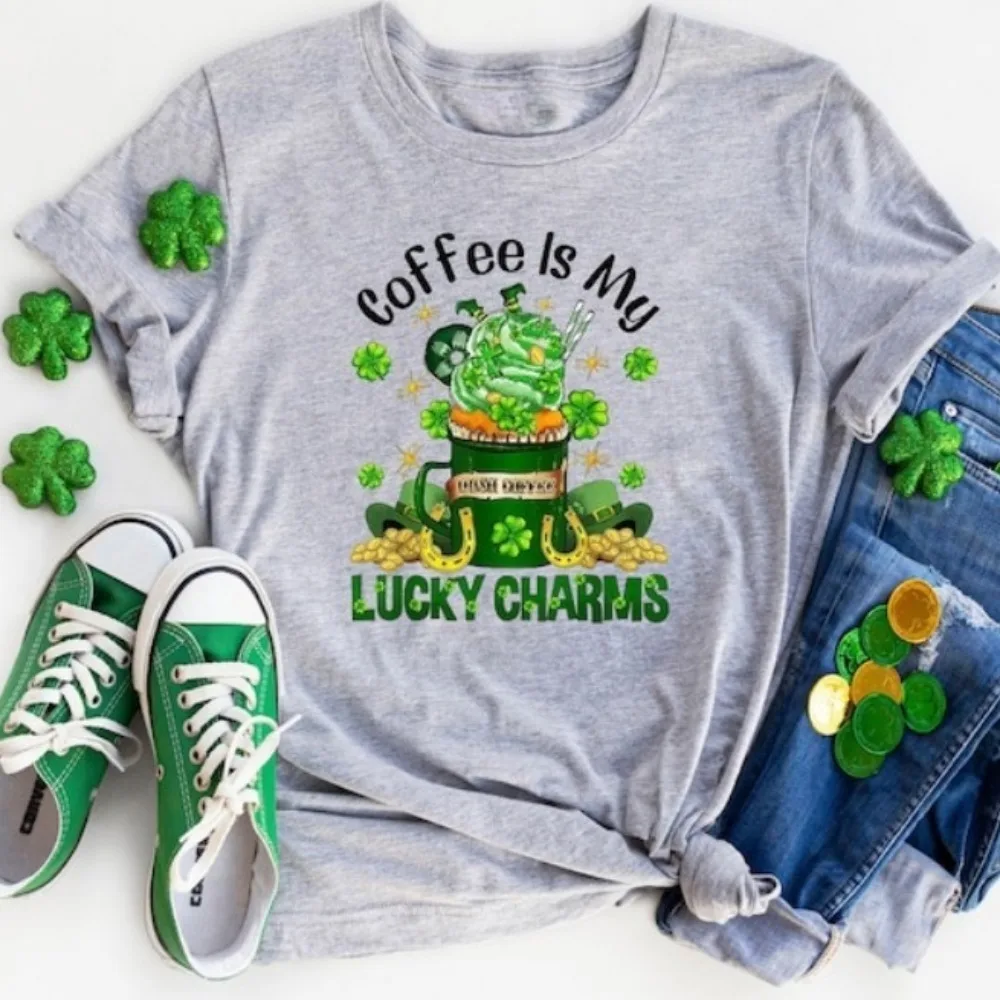 

Рубашка ко Дню Святого Патрика Рубашка латте Святого Патрика Рубашка ко Дню Святого Патрика Y2k Топ с графическим рисунком Harajuku