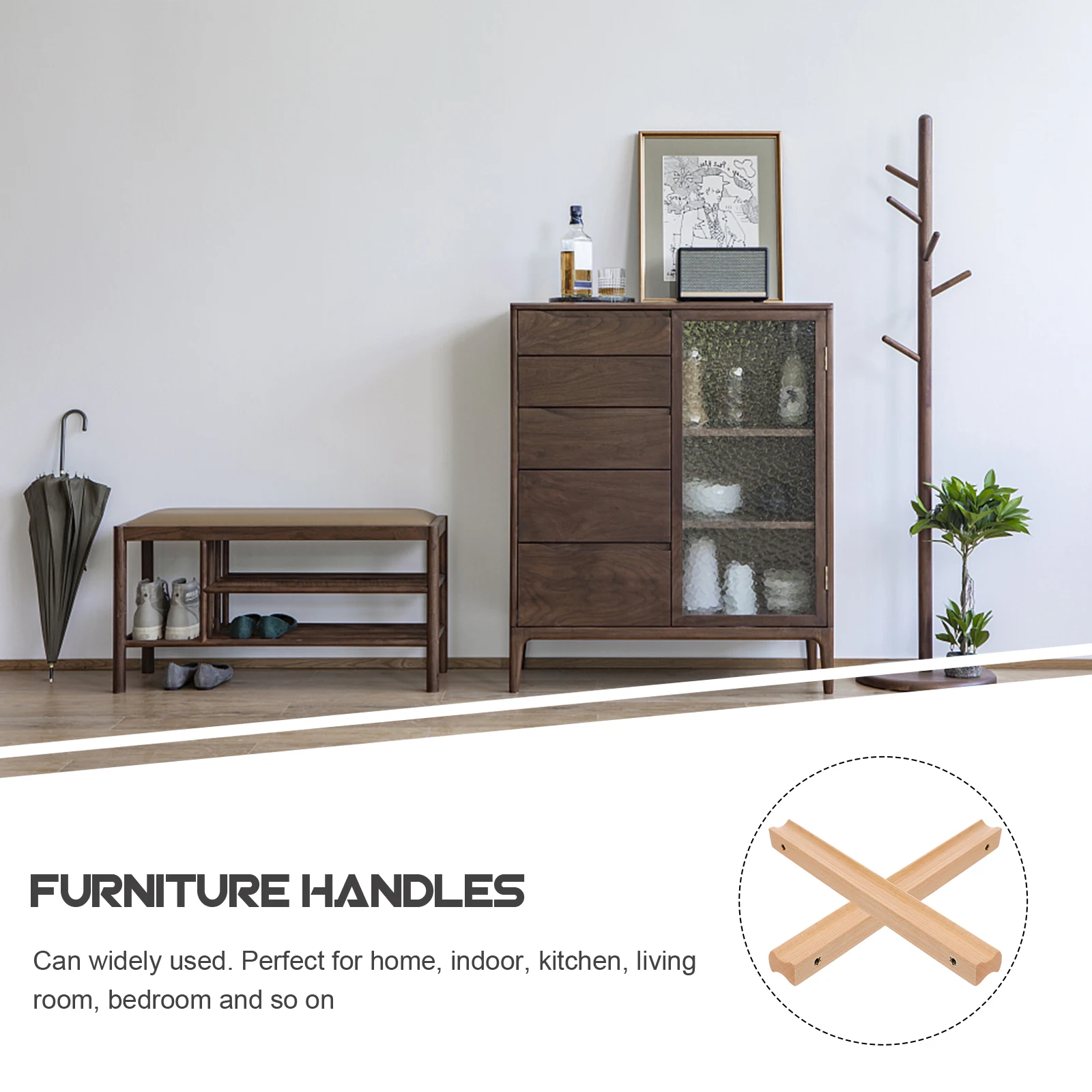 

2Pcs Natural Wood Cabinet Pulls Smooth Edges Easy Install Drawer Handles for Wardrobe Kitchen Furniture Wood Cabinet Pulls