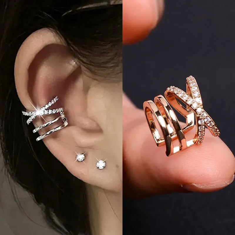 

1Pcs Zircon No Piercing Ear Cuff Earrings Earcuff Fake Cartilage Clip Earring Women Geometry Heart Star Ear Cuffs Jewelry Gifts