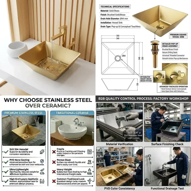 for  Custom  Plating Irregular Countertop Mounted 304 Stainless Steel Bathroom Sink  Apartment Project