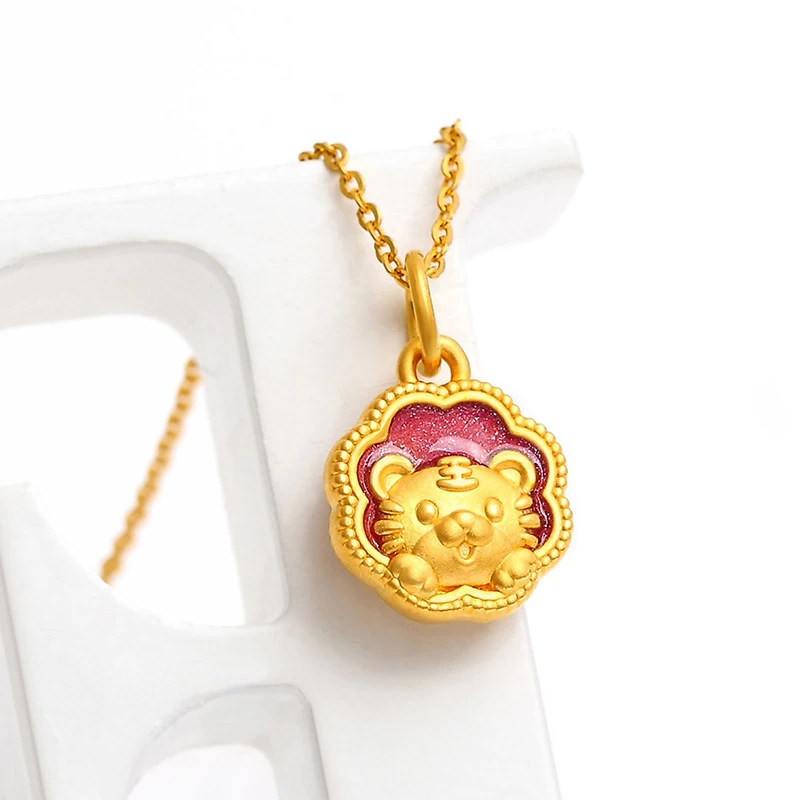 

Genuine 18K Gold Color Shiny Romantic Tiger Pendant Necklace Set for Women's Clavicle Chain Fashion Jewelry Sets Gifts