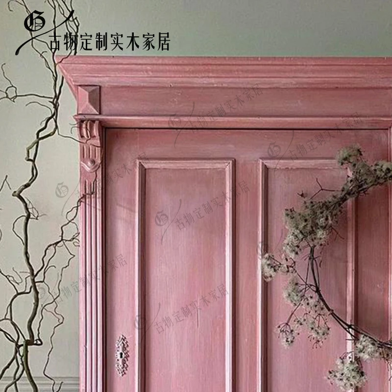 retro solid wood wardrobe/pink carved wardrobe/personalized two-door locker/classical large wardrobe/customizable
