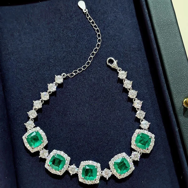 Vintage Luxury Silver Color Square Emerald Bracelets for Women Girls Fashion Banquet Dress Bracelet Party Wedding Jewelry Gift