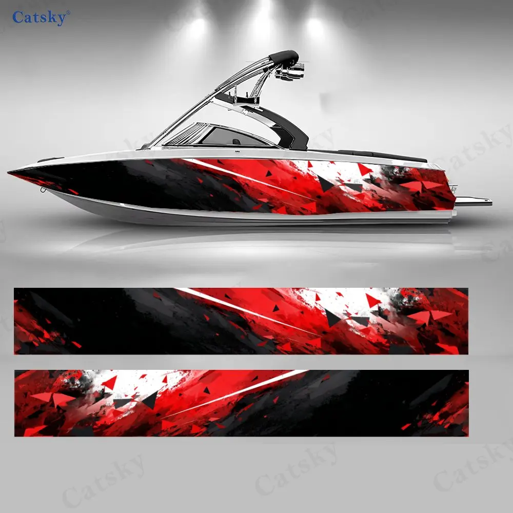 

2Pcs Blood Crystal Cracked Lightning Boat Sticker, PVC Waterproof Vinyl Wrap Decals for Fishing Boat, Durable and Stylish Design
