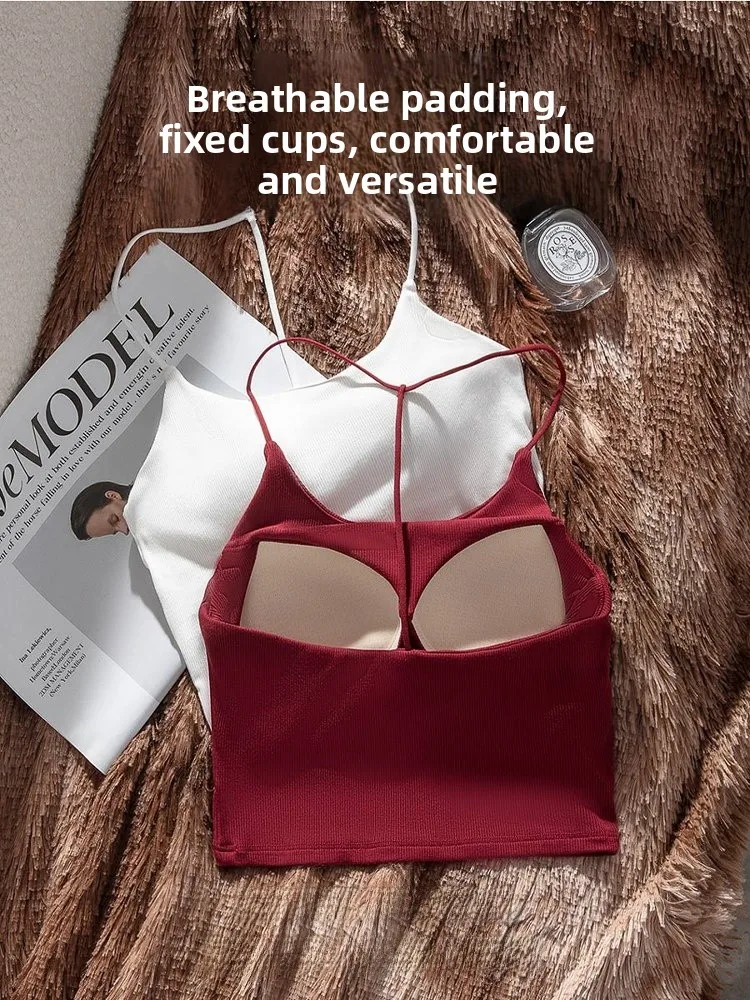 Feminino ne pendurado bal fino ajuste colete intercuído desgaste interno com almofada no peito sutiã ort sve rua sle verão fino