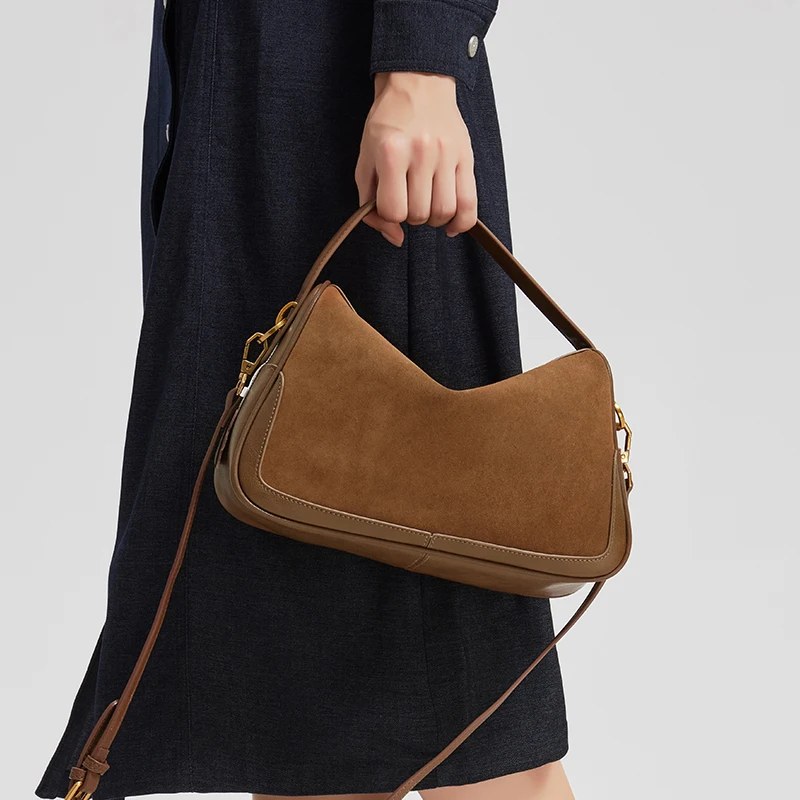 New 2025 winter Women's Suede Genuine Leather Fashion Crossbody Bag Luxury Niche Designer Women's Temperament Shoulder Handbags