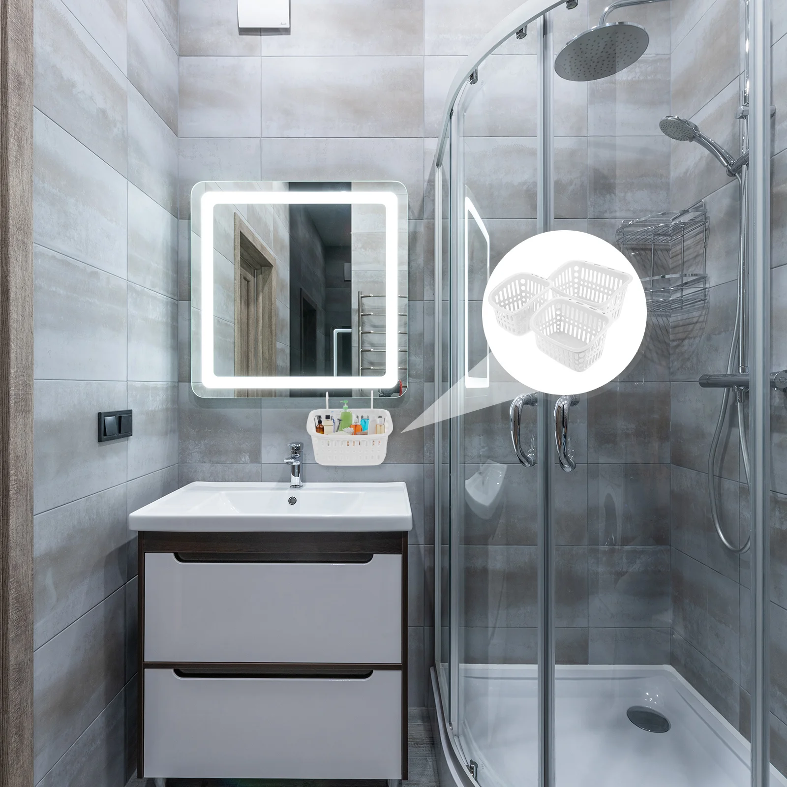 

3Pcs High-Quality Plastic Storage Baskets Sturdy Hanging Design for Fruits Clothes Sundries Cabinet Door Organizer