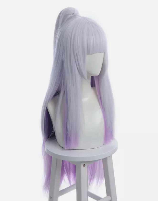 Pelucas de Cosplay Spirit Blossom Syndra, pelo sintético morado mezclado gris de 80cm