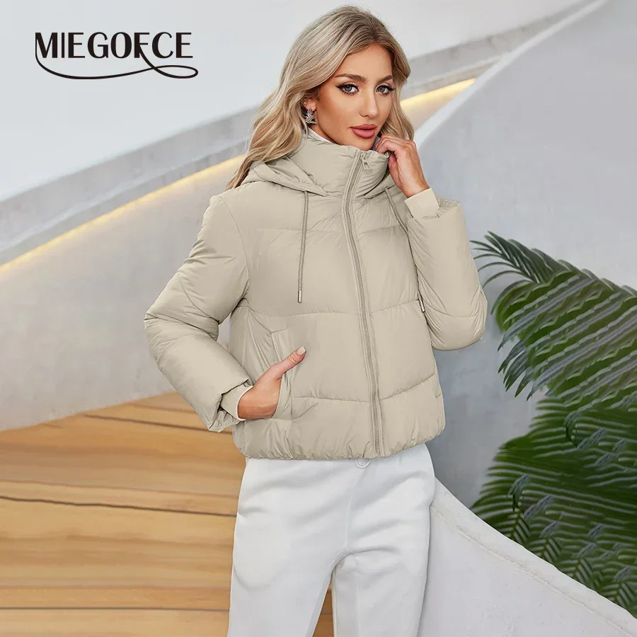 MIEGOFCE Primavera E Outono Confortável Jaqueta Curta feminina Com Capuz Solto Casaco Feminino Roupas de Algodão Quente Parka AJM-00019