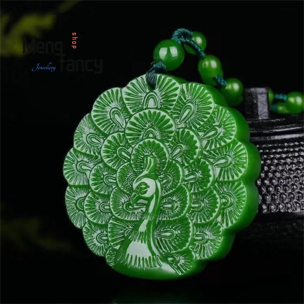 Natural Hetian Jasper White Jade Peacock Open Screen Pendant Exquisite Fashion Jewelry High-grade Luxury Handicraft Holiday Gift