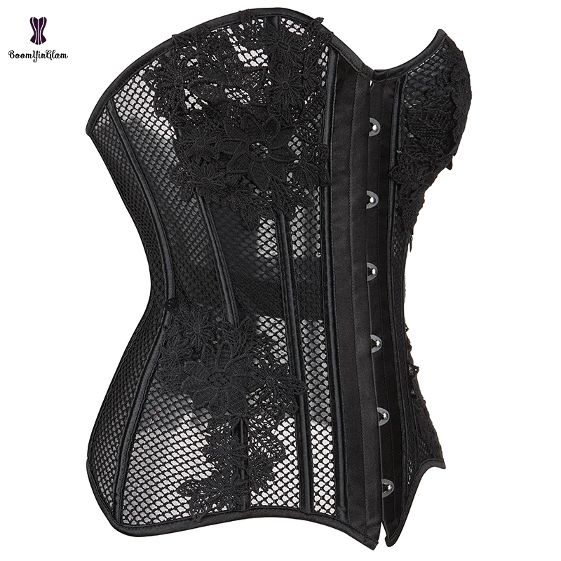 Floral Embroidered Lace Up Stapless Korsette Plus Size Underbust Corselet Mesh Corset For Women