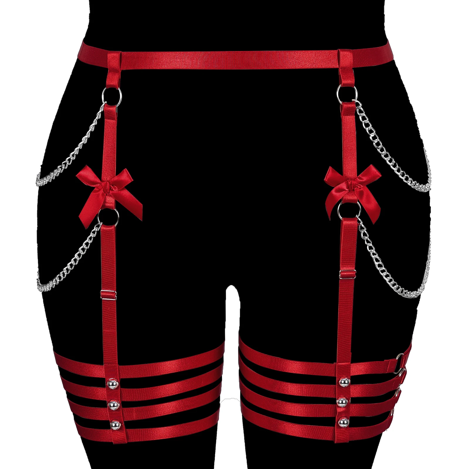 

Women Bondage Chain Red Body Harness Belt Fetish Sexy Leg Garter Belt Gothic Punk Harness Pole Dance Thigh stockings Garter