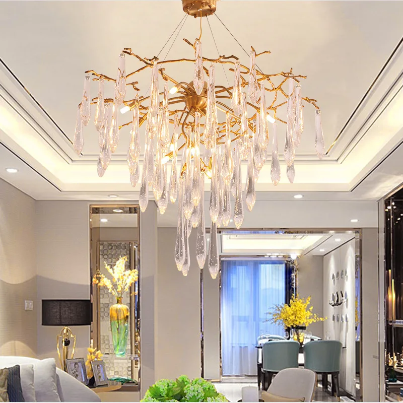 

Postmodern light luxury all-copper crystal chandelier art study water drop tree branch lamp