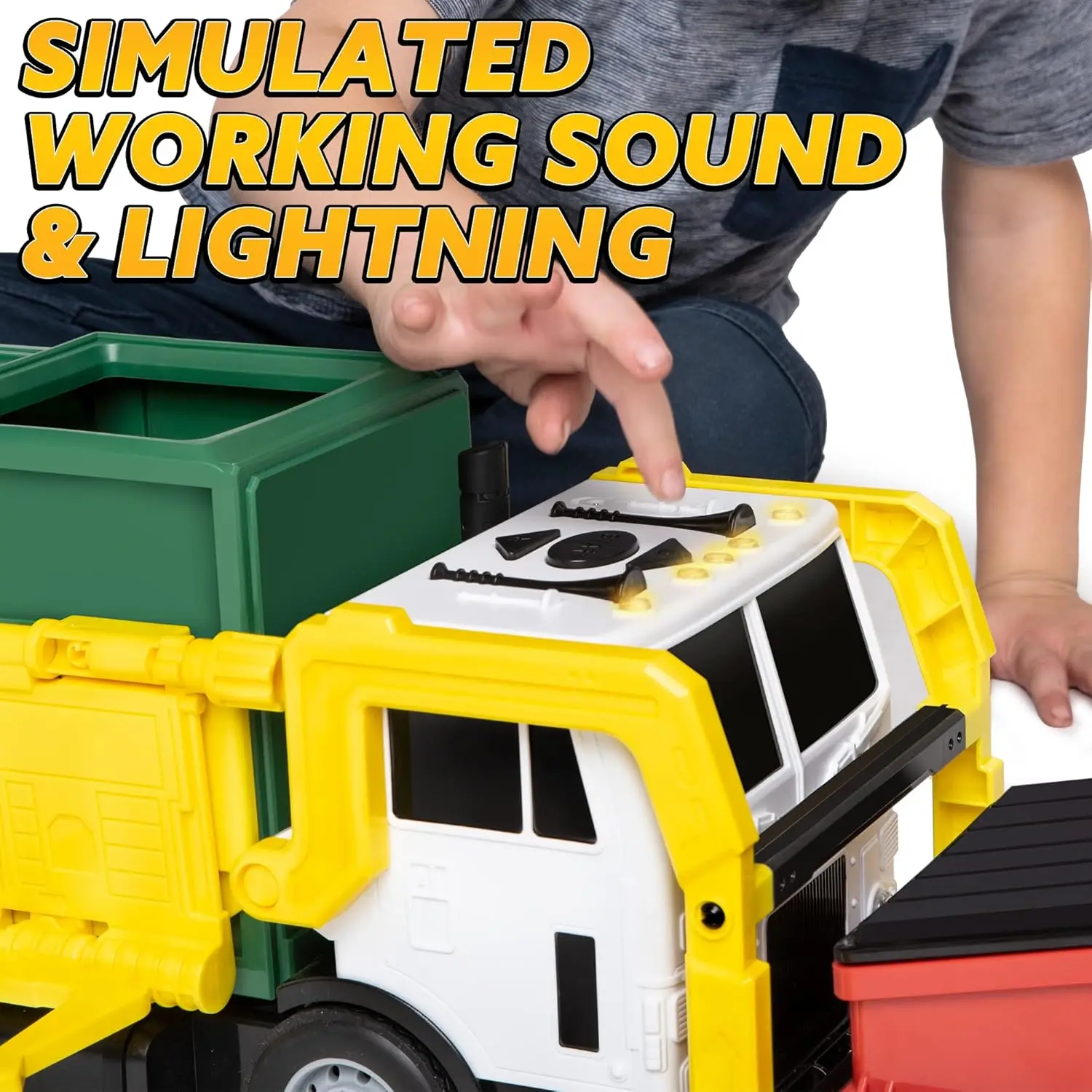 JOYFY Large Friction Powered Garbage Truck Toy Set With Includes Dumpster Trash Bins for Boys Toys Birthday Christmas Gift view 6