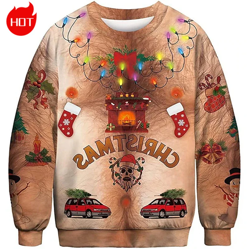 3D Printing Funny Merry Christmas Patterns  Sweatshirts Christmas Trees Graphic Ugly Christmas Sweatshirts Fashion Mens Clothing