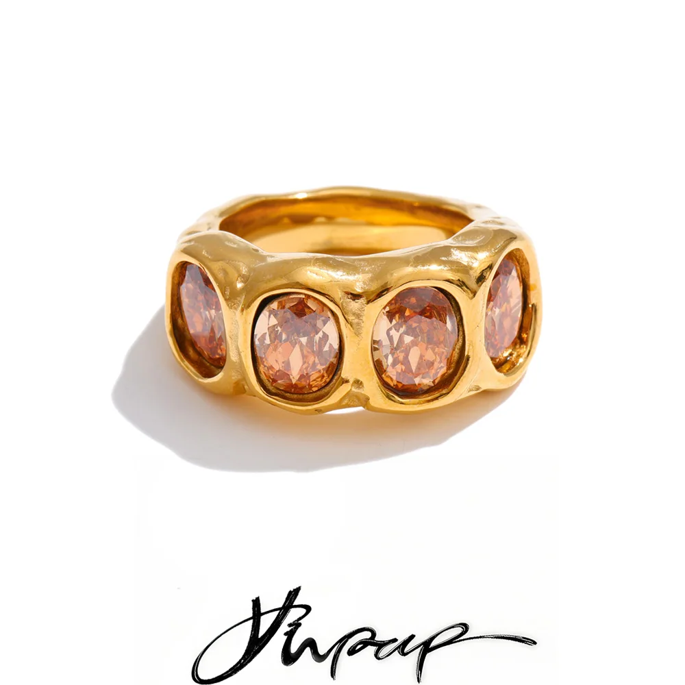 Yhpup Size 678 Stainless Steel Shiny Cubic Zirconia Round Fashion Ring High-Grade Stylish Exquisite Jewelry Accessories