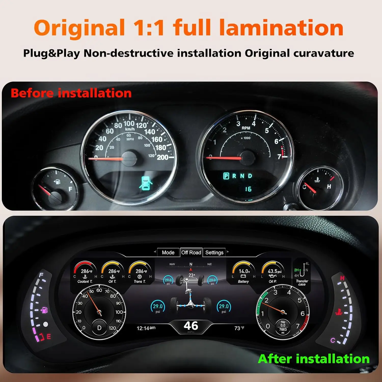 Digital Instrument Cluster Display For Jeep Wrangler JK 2007-2017 Speedometer 12.3”HD screen1920*720/2S Fast Boot/Plug&Play
