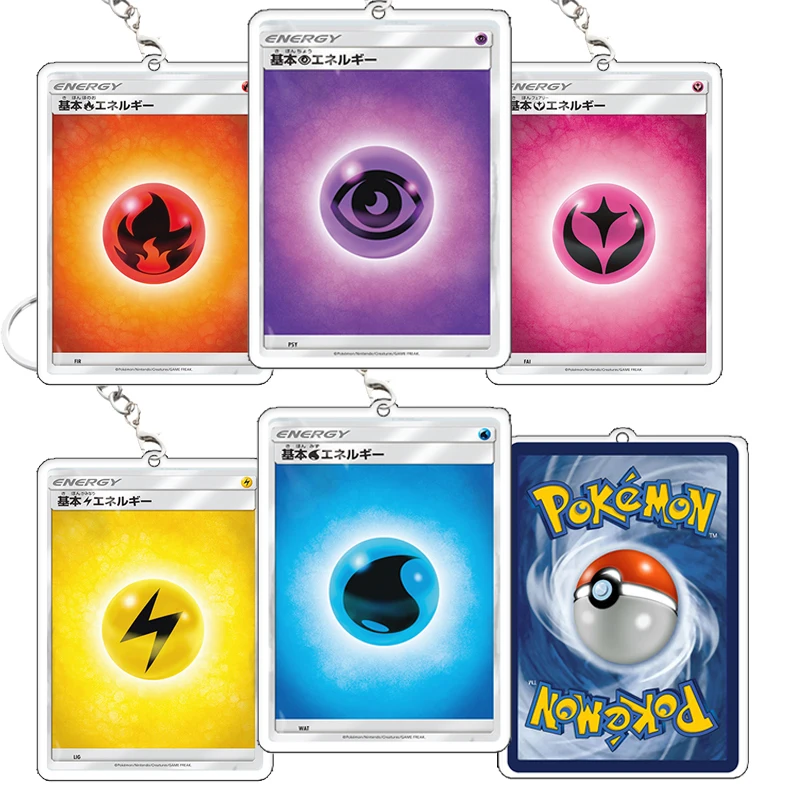 

PTCG Keyring Energy Symbol Decorationbackpack Acrylic Double Sided Keychain Pocket Monster Fire Super Power Pendant Cartoon Gift